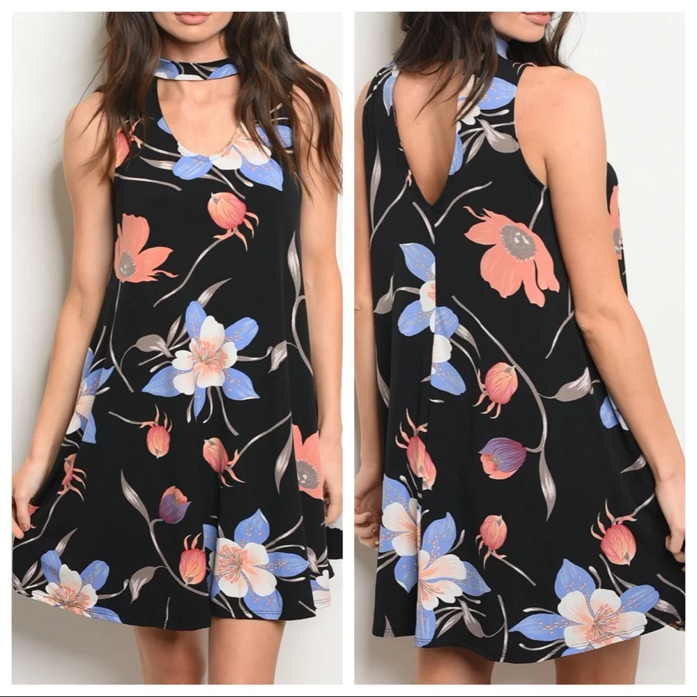 Black Floral Sleeveless Dress - Picture 7 of 7